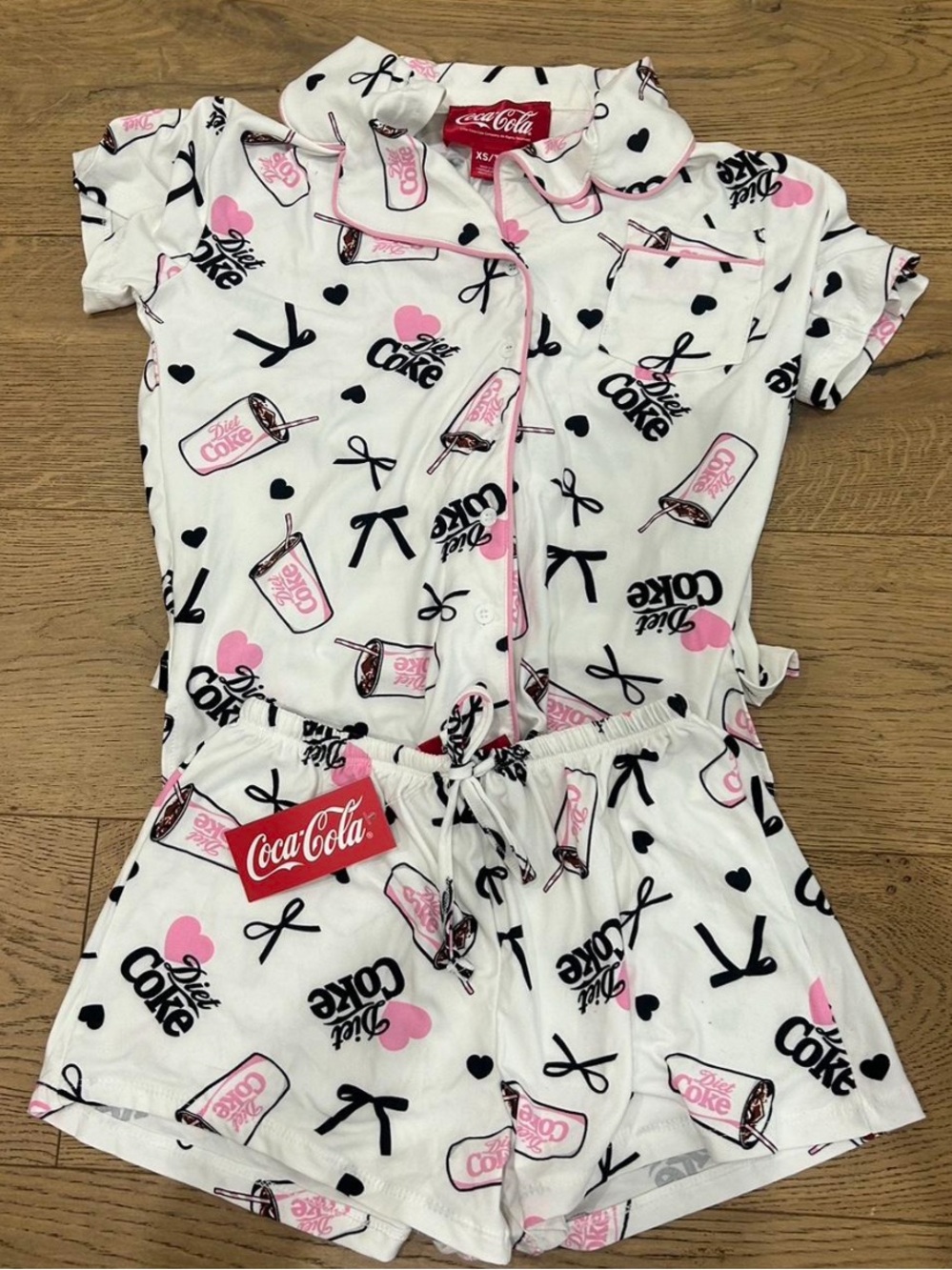 White Pajama Set with Pink & Black Print